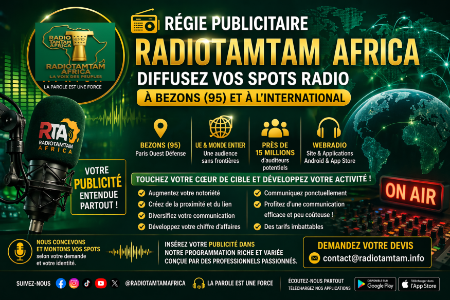 Régie publicitaire RADIOTAMTAM AFRICA : diffusez vos spots radio à Bezons (95) et à l’international
